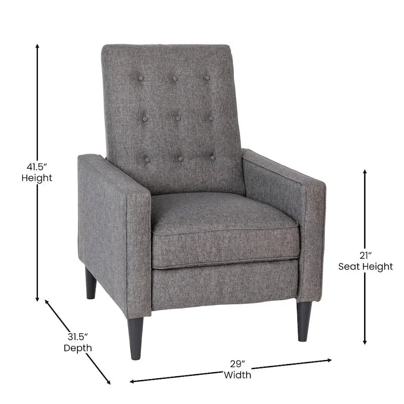 Fauteuil inclinable à dossier capitonné avec mécanisme de poussée