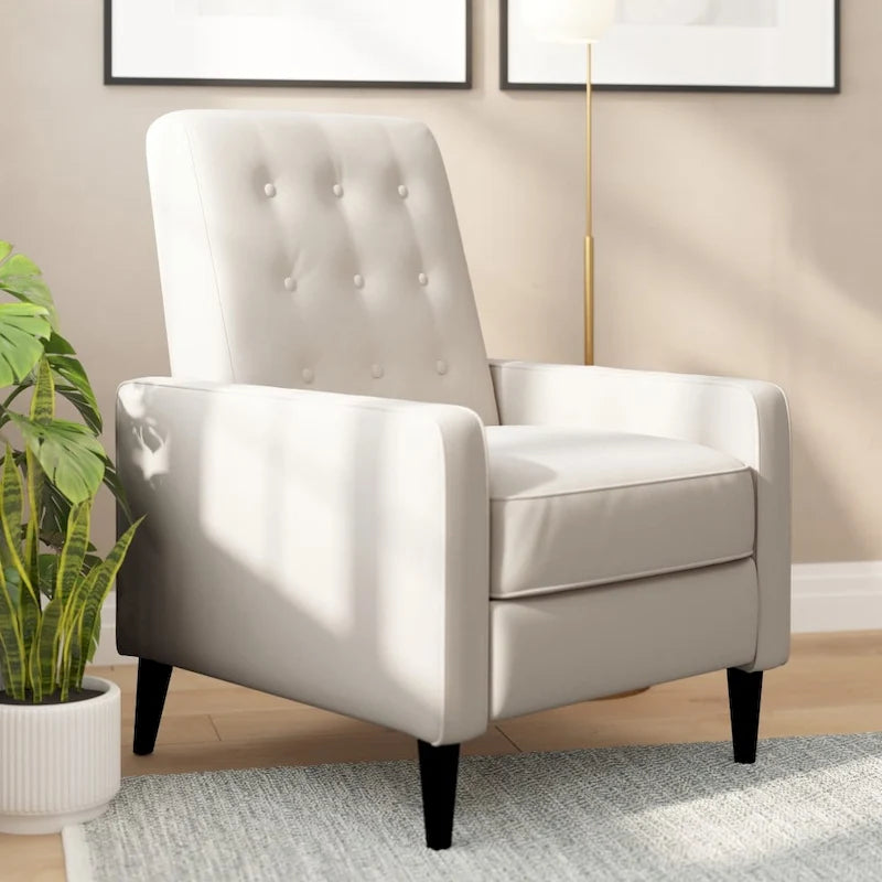 Fauteuil inclinable à dossier capitonné avec mécanisme de poussée