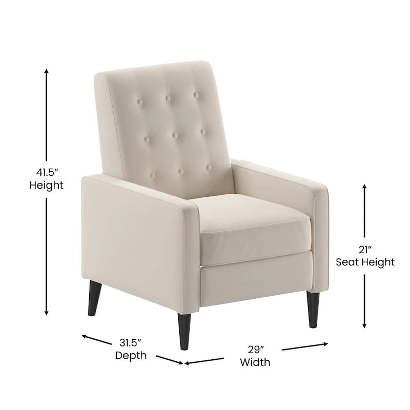 Fauteuil inclinable à dossier capitonné avec mécanisme de poussée
