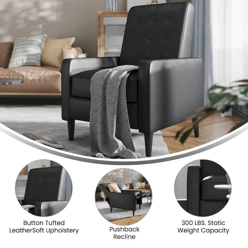 Fauteuil inclinable à dossier capitonné avec mécanisme de poussée