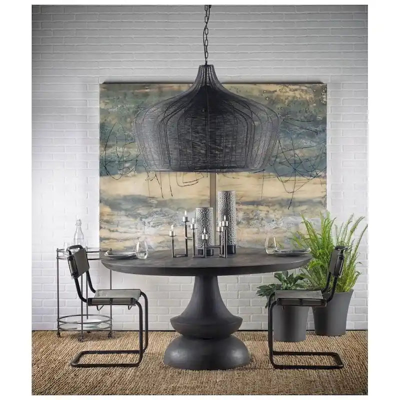 Table à manger ronde en manguier massif gris de 152 cm
