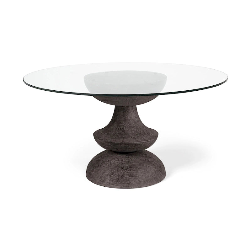 Table à manger ronde en manguier massif gris de 152 cm