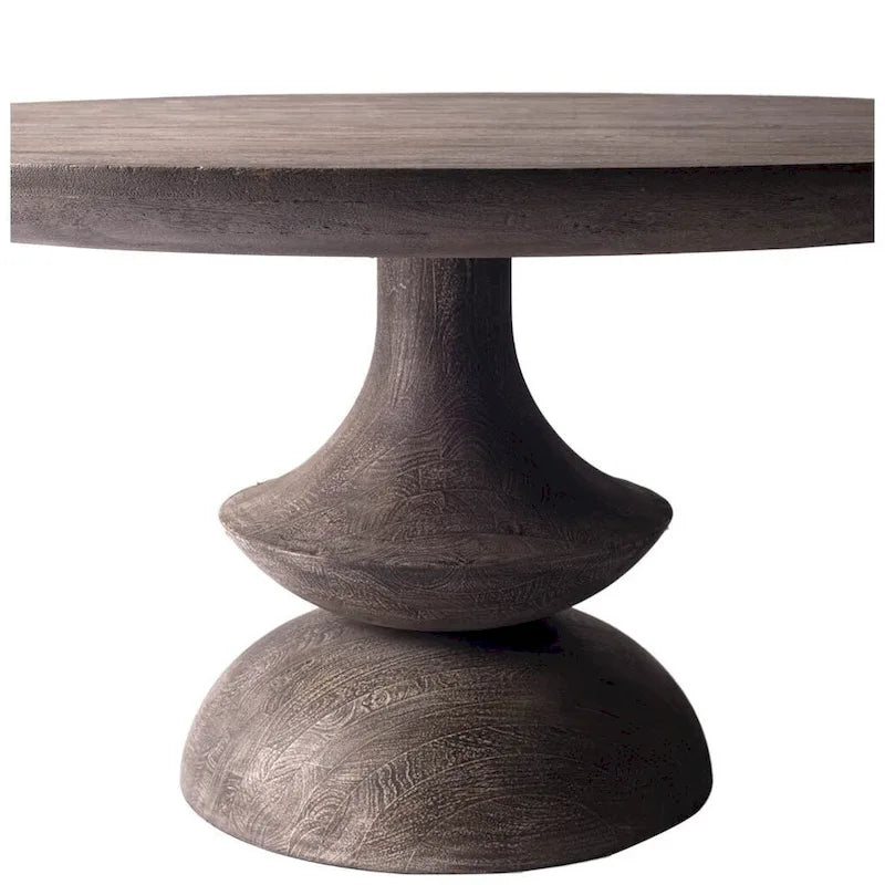 Table à manger ronde en manguier massif gris de 152 cm