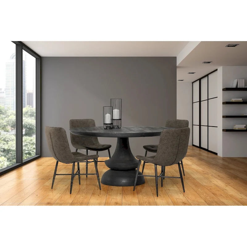 Table à manger ronde en manguier massif gris de 152 cm