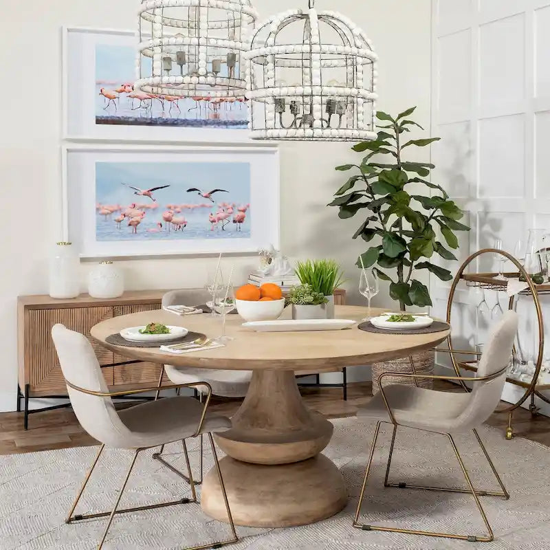 Table à manger ronde en manguier massif gris de 152 cm