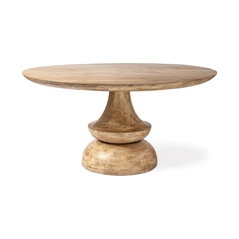 Table à manger ronde en manguier massif gris de 152 cm