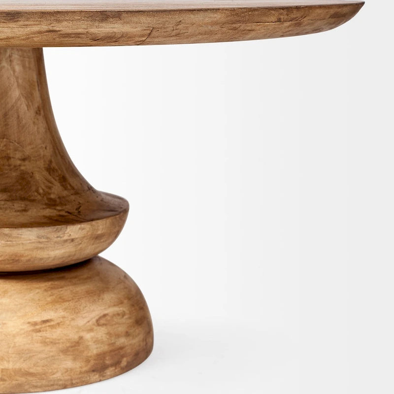 Table à manger ronde en manguier massif gris de 152 cm