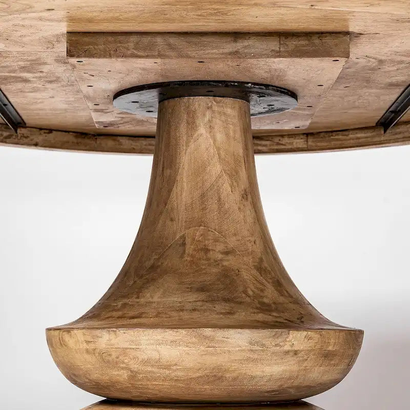 Table à manger ronde en manguier massif gris de 152 cm
