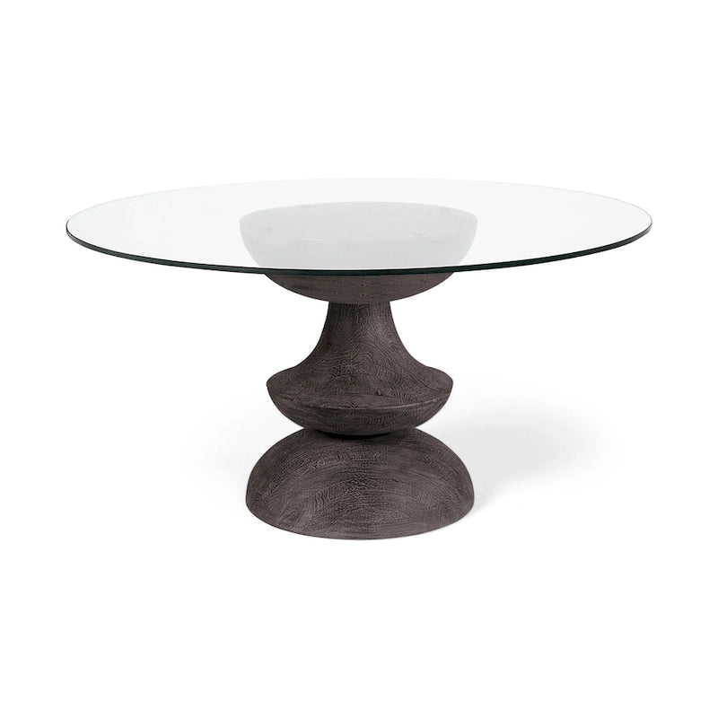 Table à manger ronde en manguier massif gris de 152 cm