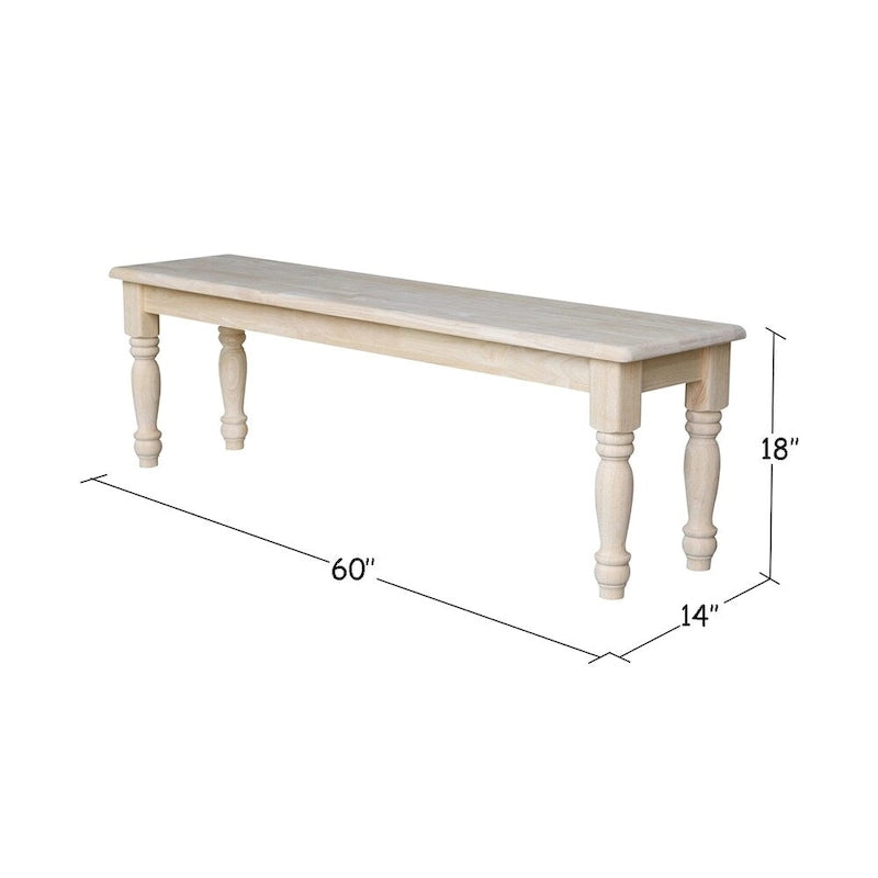 Banc de salle à manger en bois massif de style campagnard - 60 pouces