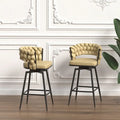 2 Tabourets de bar tissés, pieds noirs non réglables, chaises de bar rembourrées pivotantes à 360°, tabouret de comptoir, fauteuils avec dossier et repose-pieds