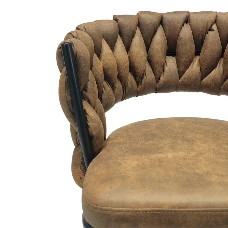 2 Tabourets de bar tissés, pieds noirs non réglables, chaises de bar rembourrées pivotantes à 360°, tabouret de comptoir, fauteuils avec dossier et repose-pieds