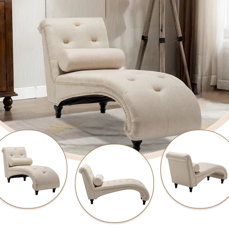 Chaise longue d'intérieur, inclinable, de loisir, pour salon, sans accoudoirs, avec oreiller lombaire pour chambre à coucher
