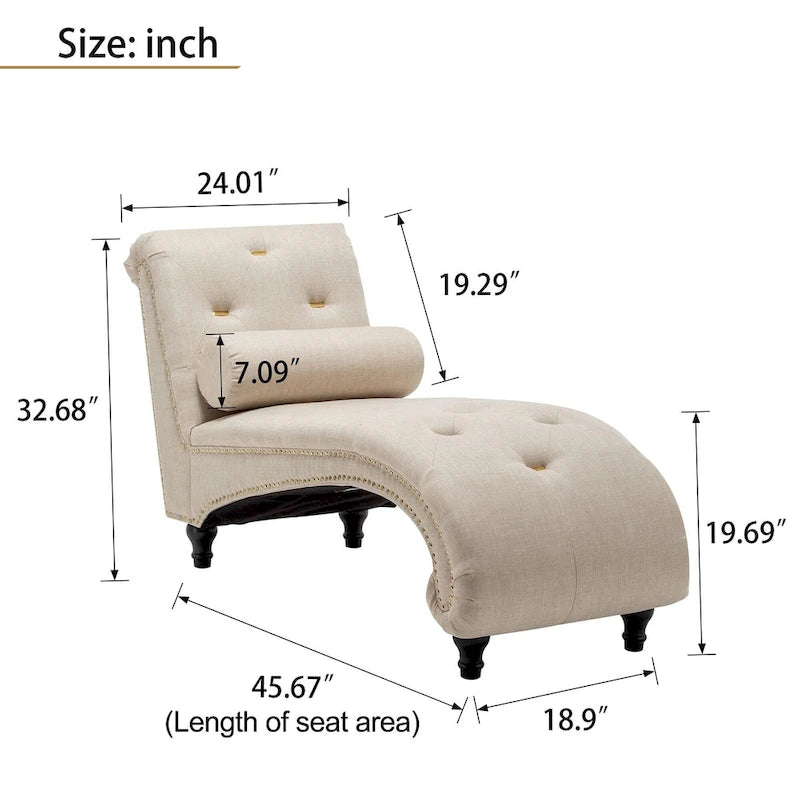Chaise longue d'intérieur, inclinable, de loisir, pour salon, sans accoudoirs, avec oreiller lombaire pour chambre à coucher