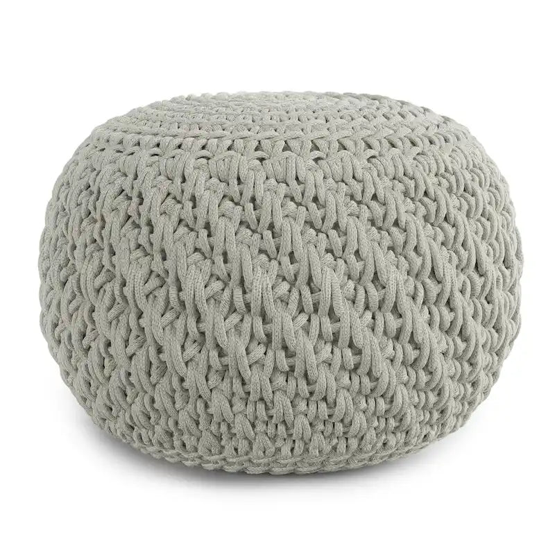 Pouf tricoté rond extérieur/intérieur – Polyester recyclé gris clair