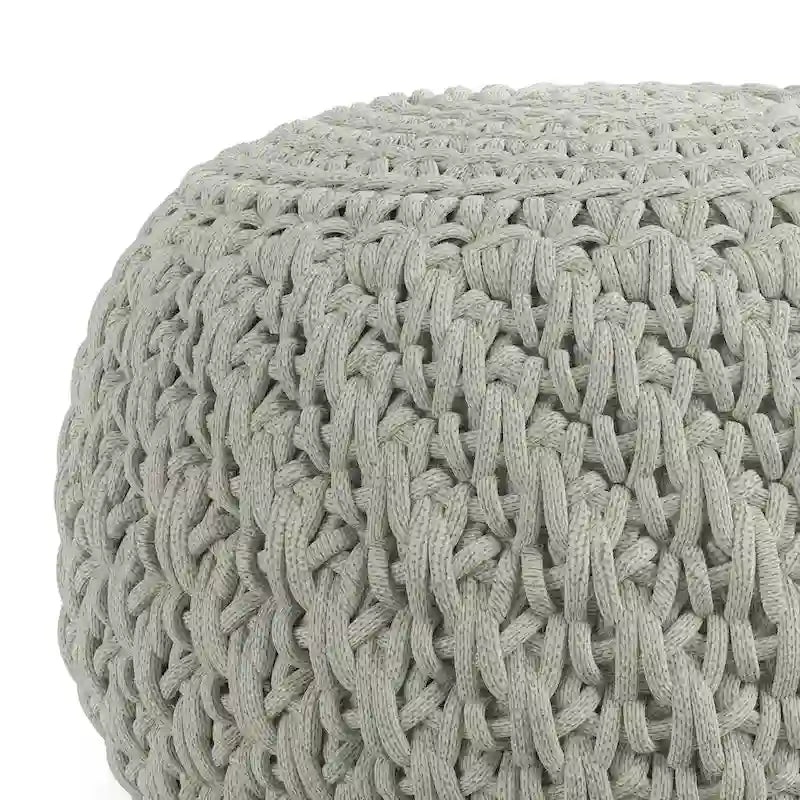 Pouf tricoté rond extérieur/intérieur – Polyester recyclé gris clair