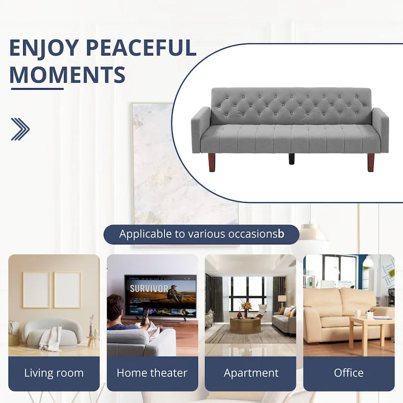 Canapé-lit futon en velours 74, Dossier réglable, Causeuse convertible avec pieds en bois fuselés pour petits espaces