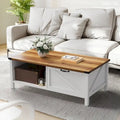 Table basse de ferme avec meuble de rangement et étagère ouverte