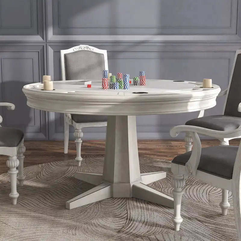 Table de jeu ronde en bois blanc antique traditionnelle de 54 pouces
