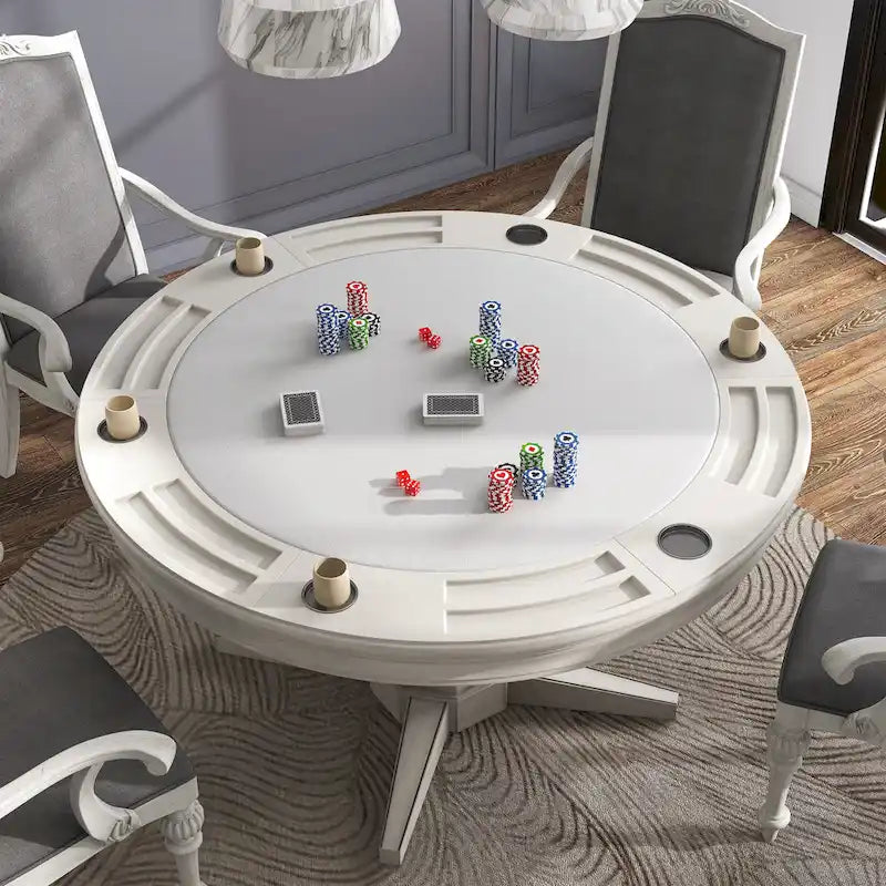 Table de jeu ronde en bois blanc antique traditionnelle de 54 pouces