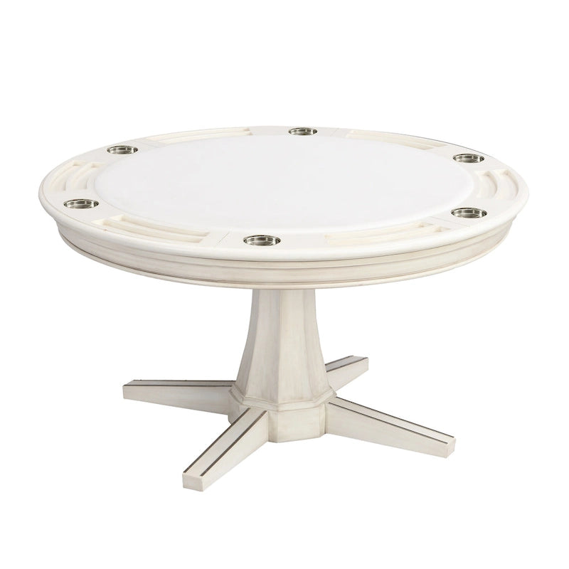 Table de jeu ronde en bois blanc antique traditionnelle de 54 pouces