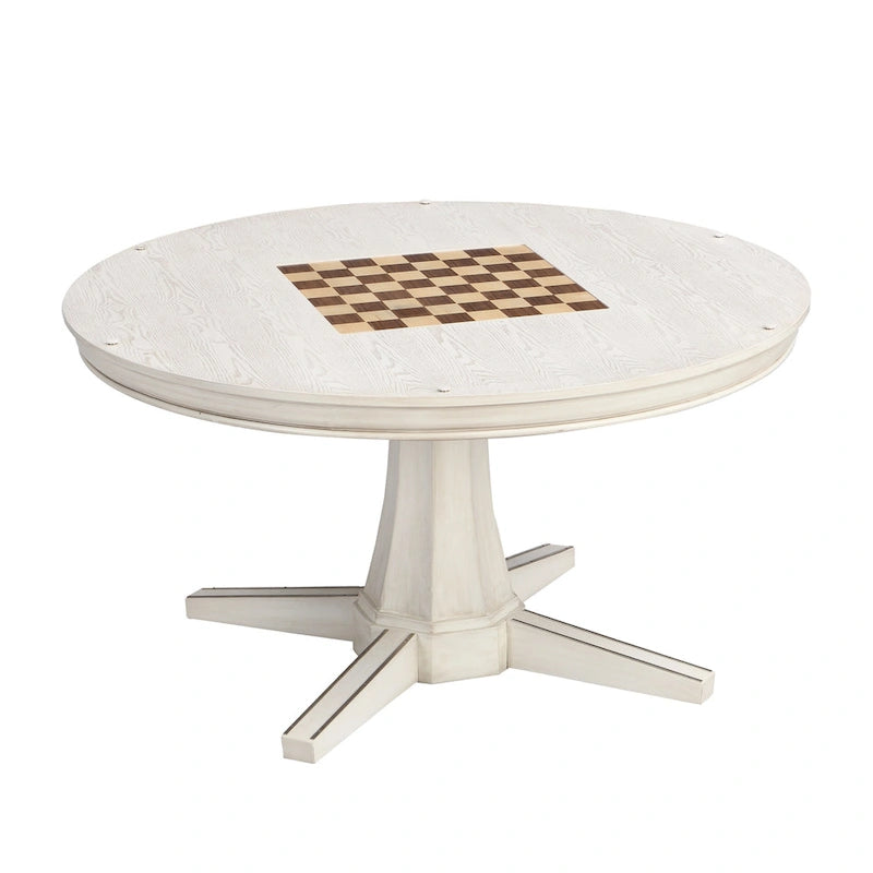 Table de jeu ronde en bois blanc antique traditionnelle de 54 pouces