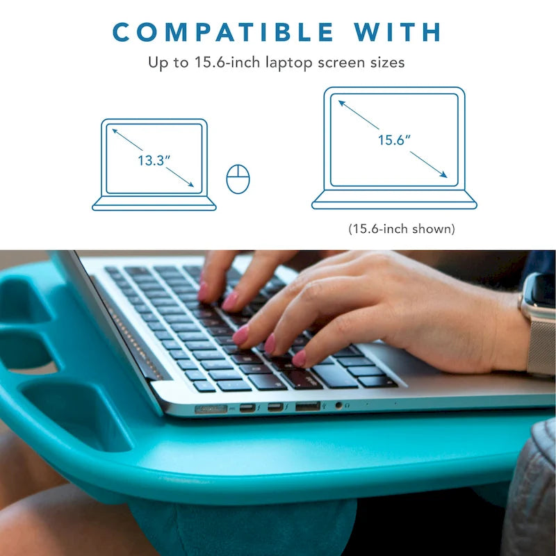 Bureau portable avec rebord pour appareil et compartiments de rangement