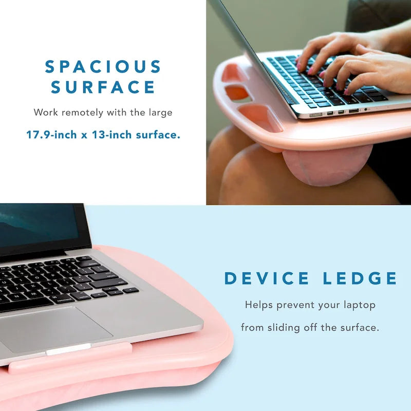 Bureau portable avec rebord pour appareil et compartiments de rangement