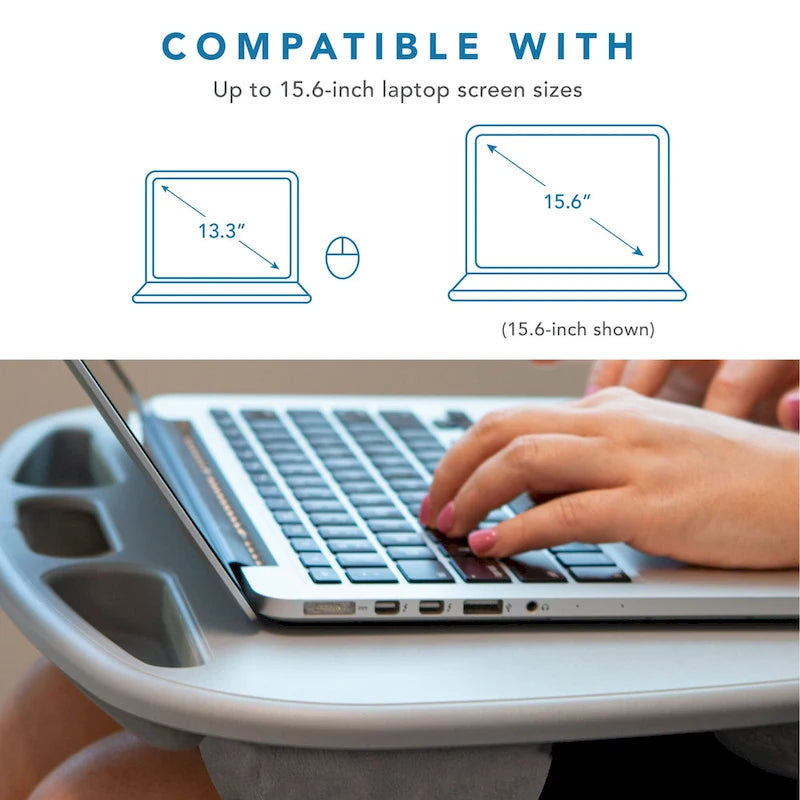 Bureau portable avec rebord pour appareil et compartiments de rangement