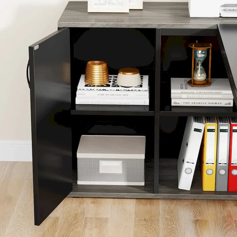 Bureau d'ordinateur d'angle en forme de L de 180 cm avec armoire
