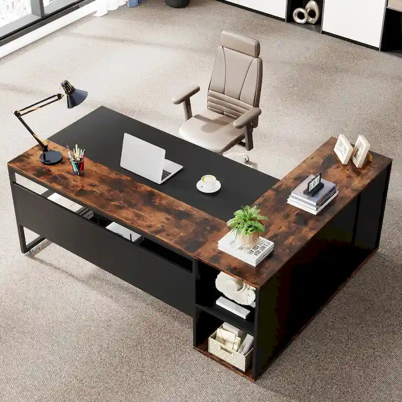 Bureau d'ordinateur d'angle en forme de L de 180 cm avec armoire