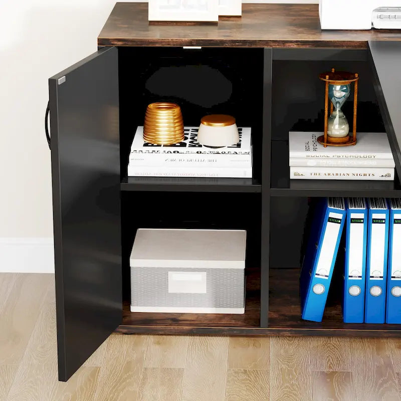 Bureau d'ordinateur d'angle en forme de L de 180 cm avec armoire
