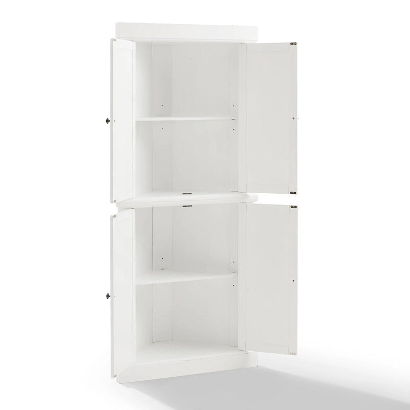 Garde-manger d'angle haut avec portes à moulures – Blanc