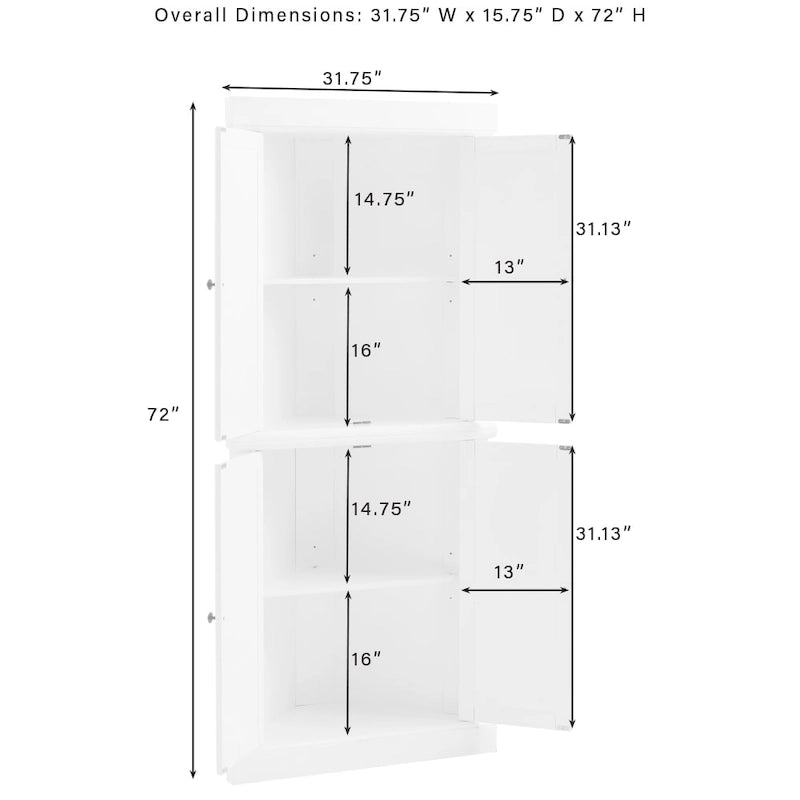 Garde-manger d'angle haut avec portes à moulures – Blanc