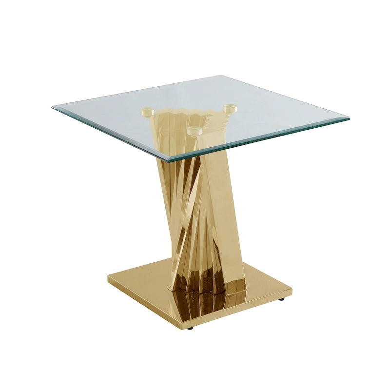 Table d'appoint moderne en verre avec base spirale dorée