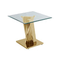 Table d'appoint moderne en verre avec base spirale dorée