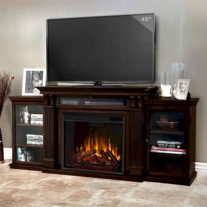 Meuble TV électrique de 67 pouces avec cheminée – Noyer foncé
