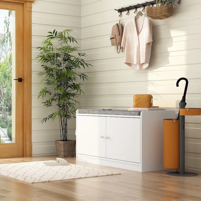 Banc de rangement pour chaussures, meuble d'entrée avec rangement, armoire de porte, coussiné