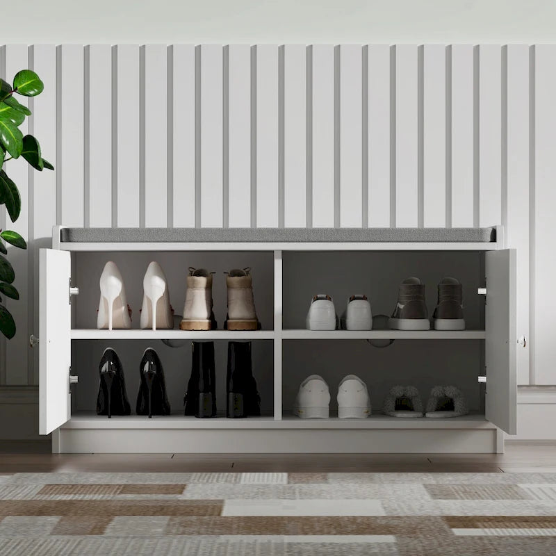 Banc de rangement pour chaussures, meuble d'entrée avec rangement, armoire de porte, coussiné