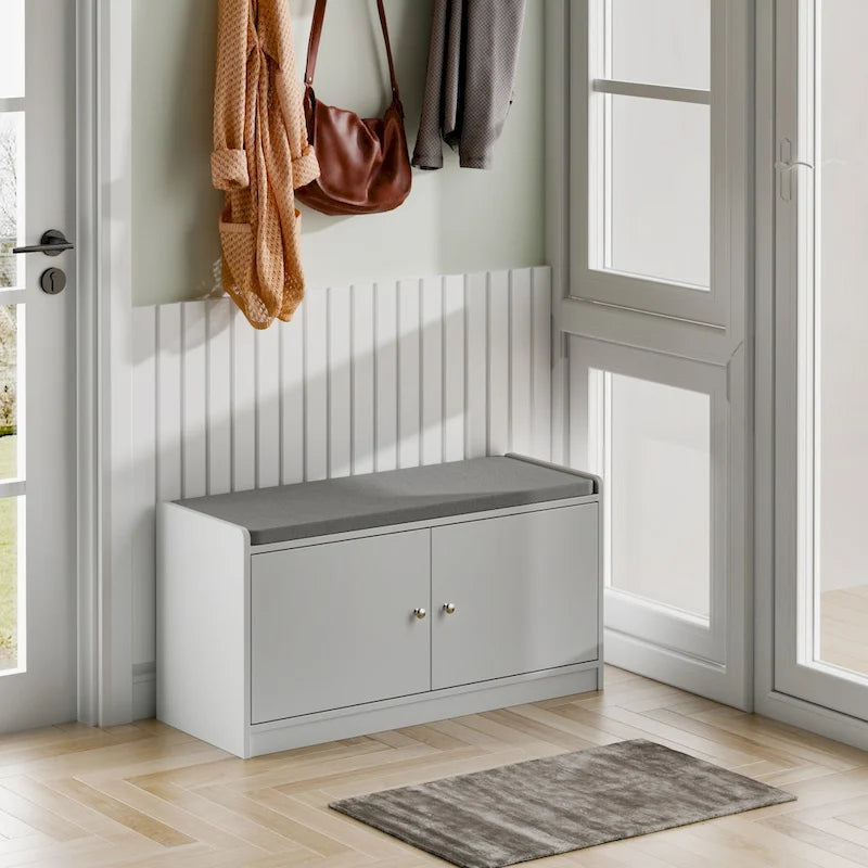 Banc de rangement pour chaussures, meuble d'entrée avec rangement, armoire de porte, coussiné