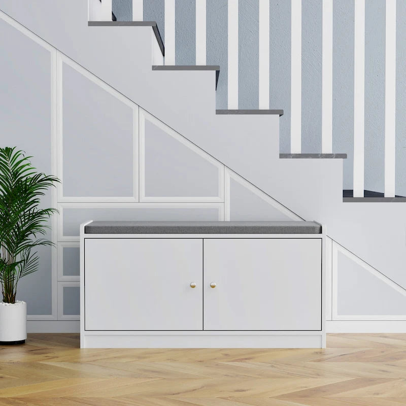 Banc de rangement pour chaussures, meuble d'entrée avec rangement, armoire de porte, coussiné