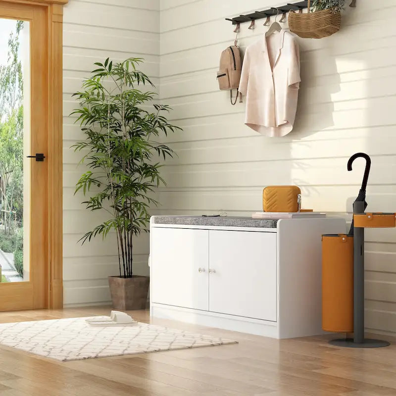 Banc de rangement pour chaussures, meuble d'entrée avec rangement, armoire de porte, coussiné