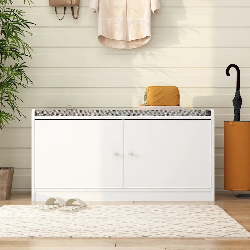Banc de rangement pour chaussures, meuble d'entrée avec rangement, armoire de porte, coussiné