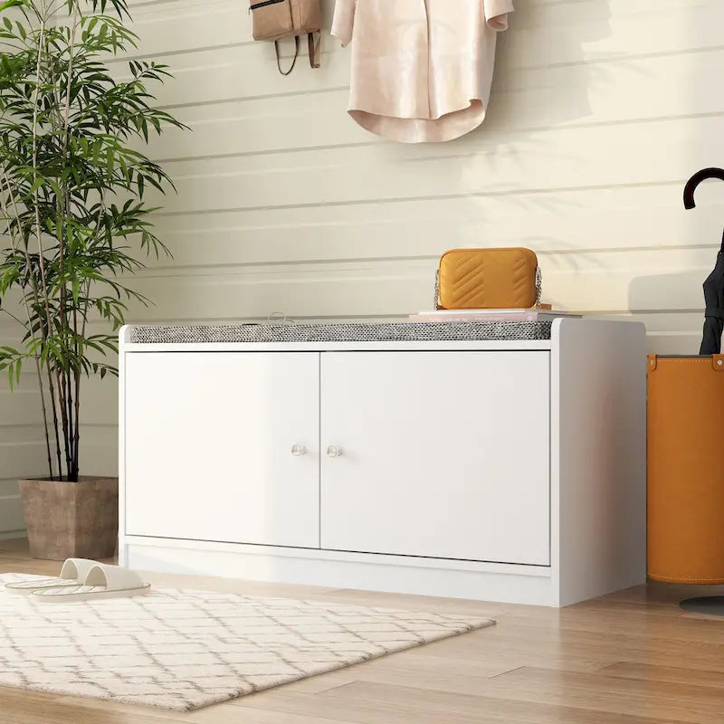 Banc de rangement pour chaussures, meuble d'entrée avec rangement, armoire de porte, coussiné