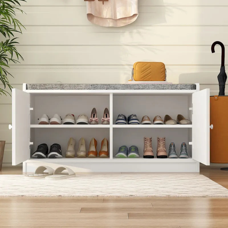 Banc de rangement pour chaussures, meuble d'entrée avec rangement, armoire de porte, coussiné