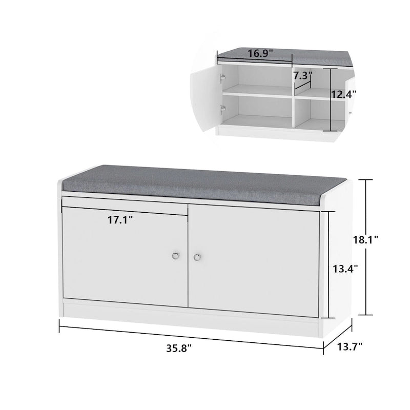 Banc de rangement pour chaussures, meuble d'entrée avec rangement, armoire de porte, coussiné