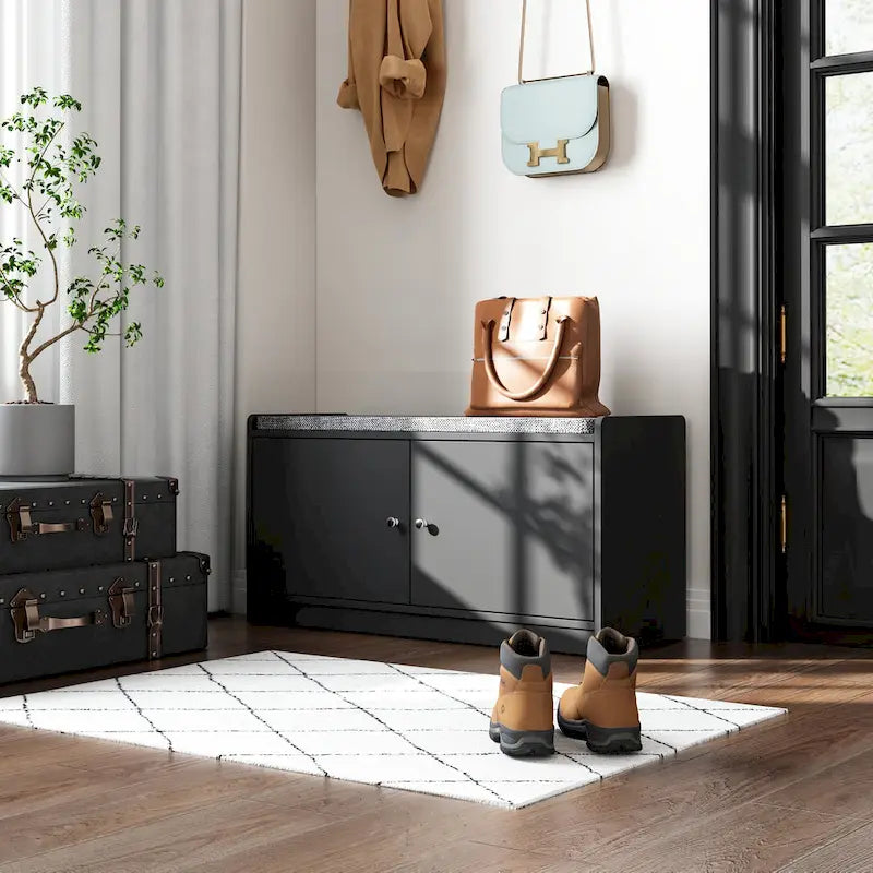 Banc de rangement pour chaussures, meuble d'entrée avec rangement, armoire de porte, coussiné