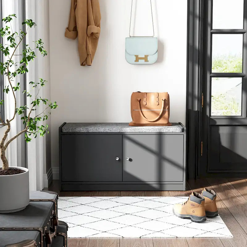 Banc de rangement pour chaussures, meuble d'entrée avec rangement, armoire de porte, coussiné