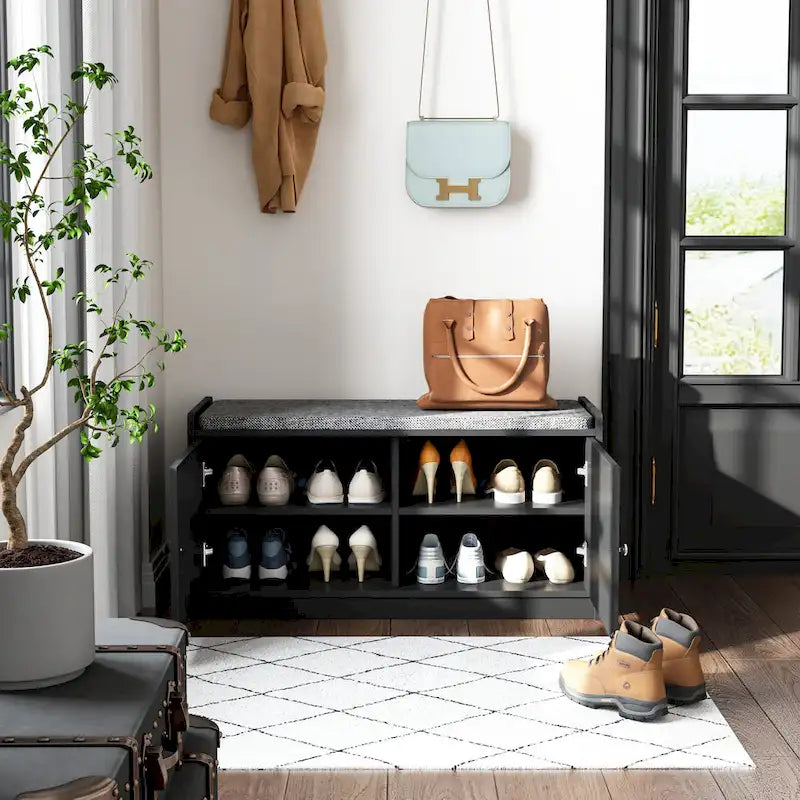 Banc de rangement pour chaussures, meuble d'entrée avec rangement, armoire de porte, coussiné