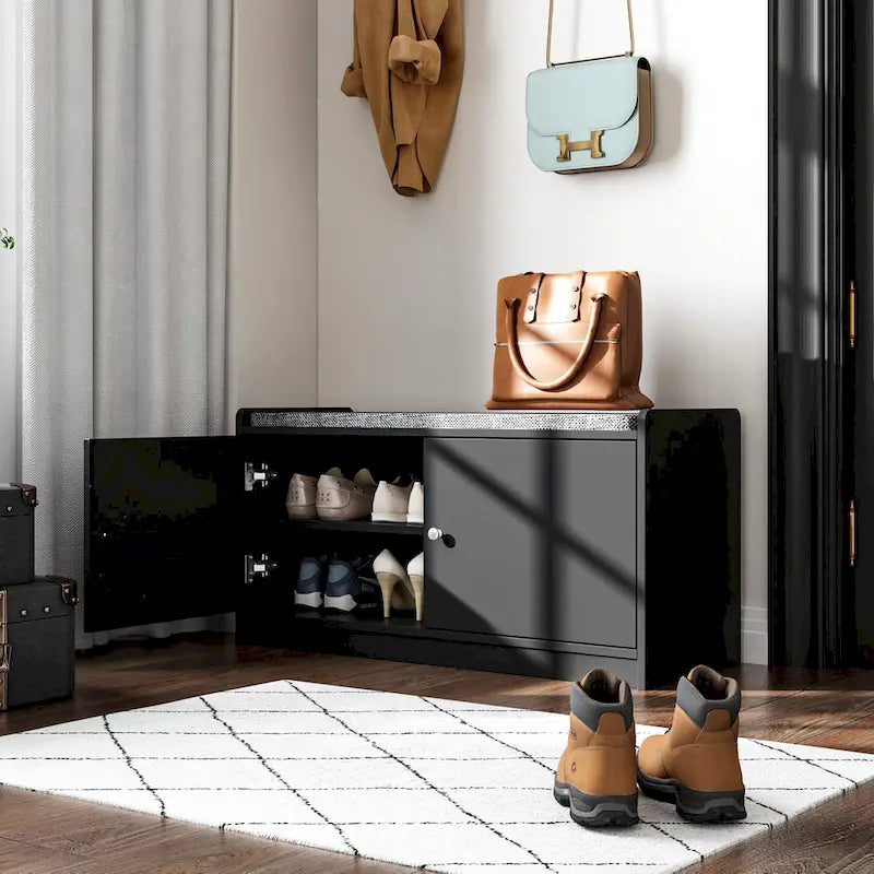 Banc de rangement pour chaussures, meuble d'entrée avec rangement, armoire de porte, coussiné